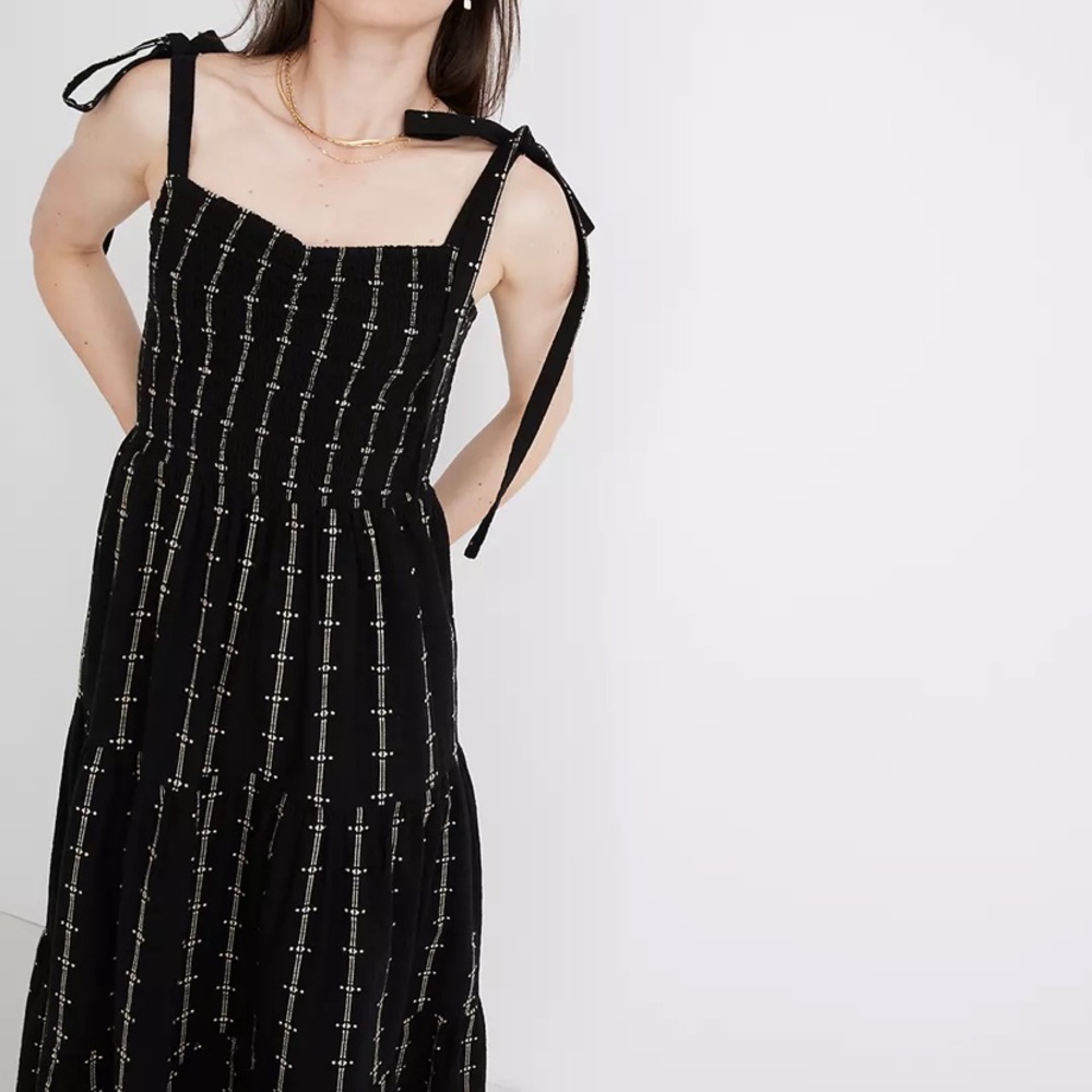 Madewell - Lucie Tie-Strap Tiered Midi Dress in Jacquard Stripe